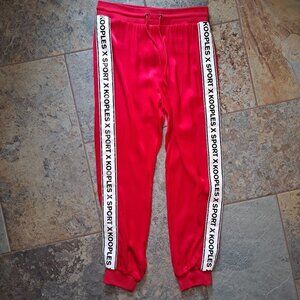 Kooples X Sport Size Med Red Flowing Jogger Pants Logo Trim Drawstring Waist NWT